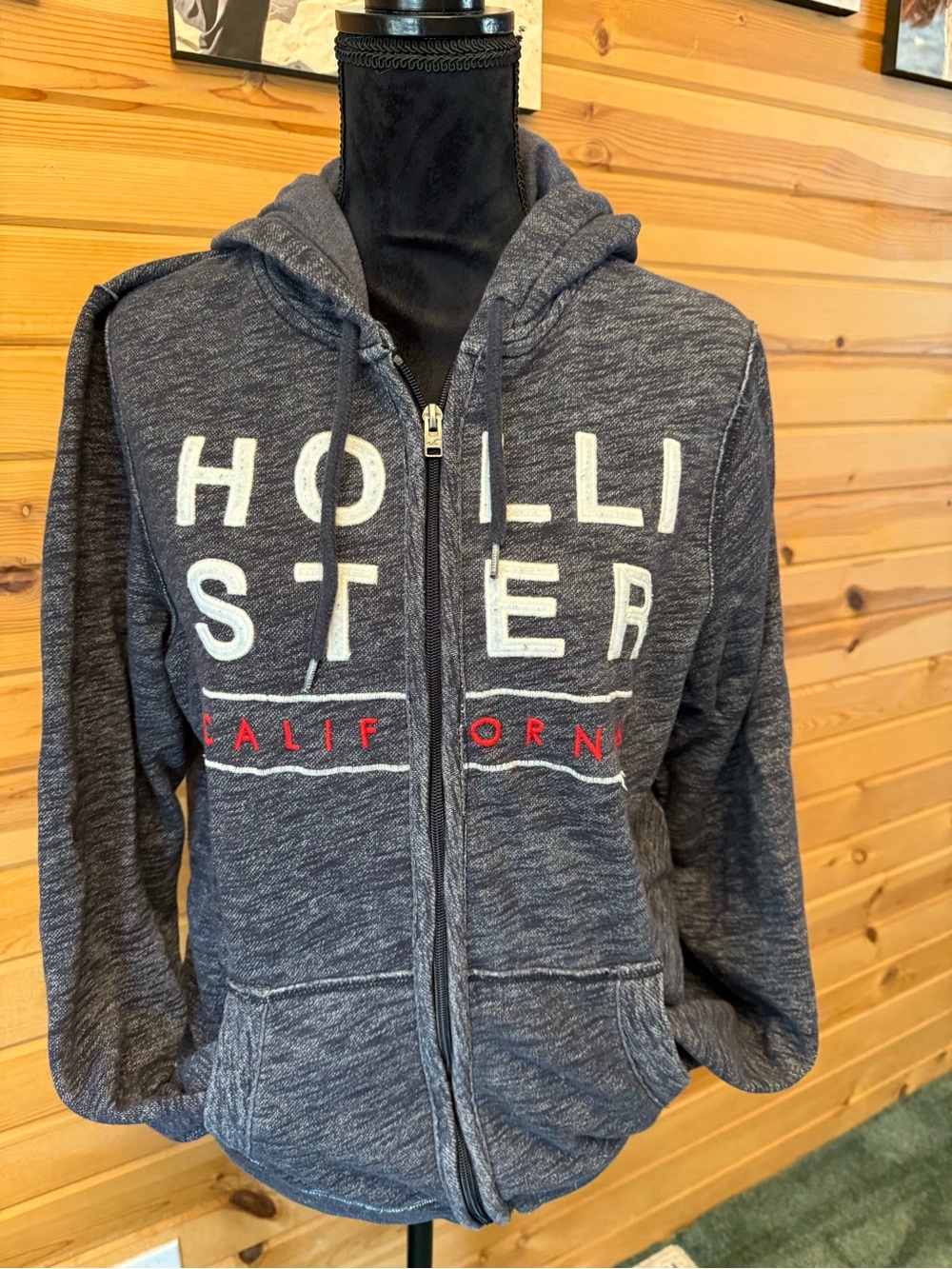 Hollister Dark Navy Zip Hoodie with White & Red Logo